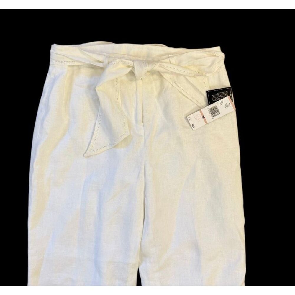NWT Jones New York 100% Linen Pants White Tie Belt Sz. 12 Crisp Lightweight - Picture 4 of 8